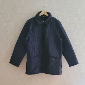 Barbour Quilted Navy Jacket with Corduroy Collar L